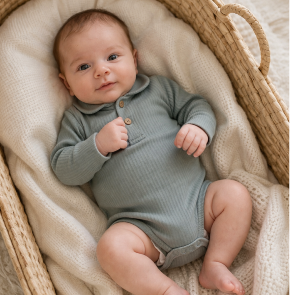 Klein baby | Polo romper rib stone green